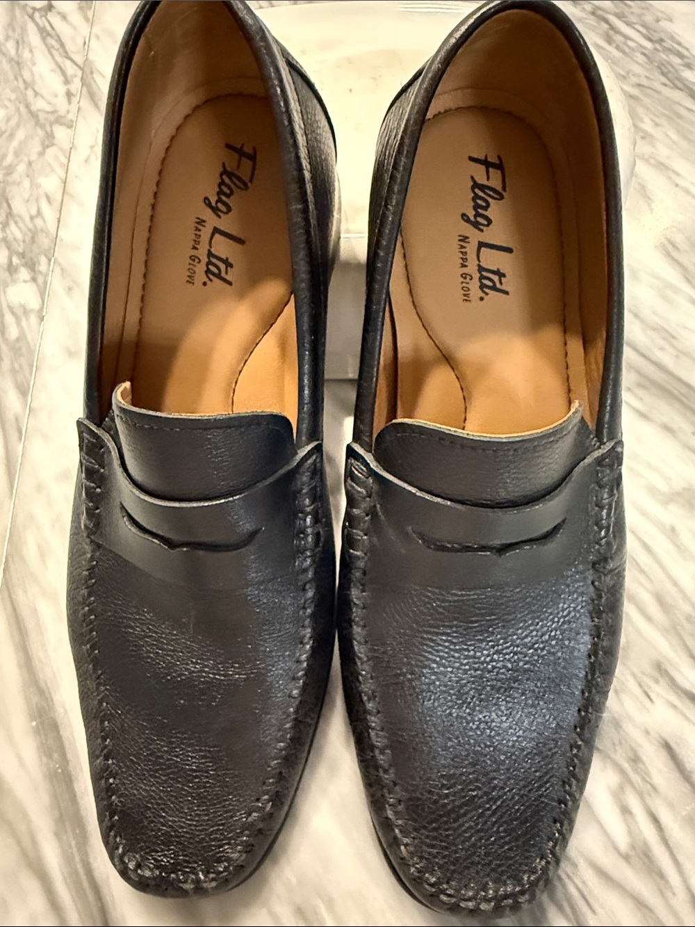 Flag Ltd. Black Leather Penny Loafers for Men - Classic Slip-On